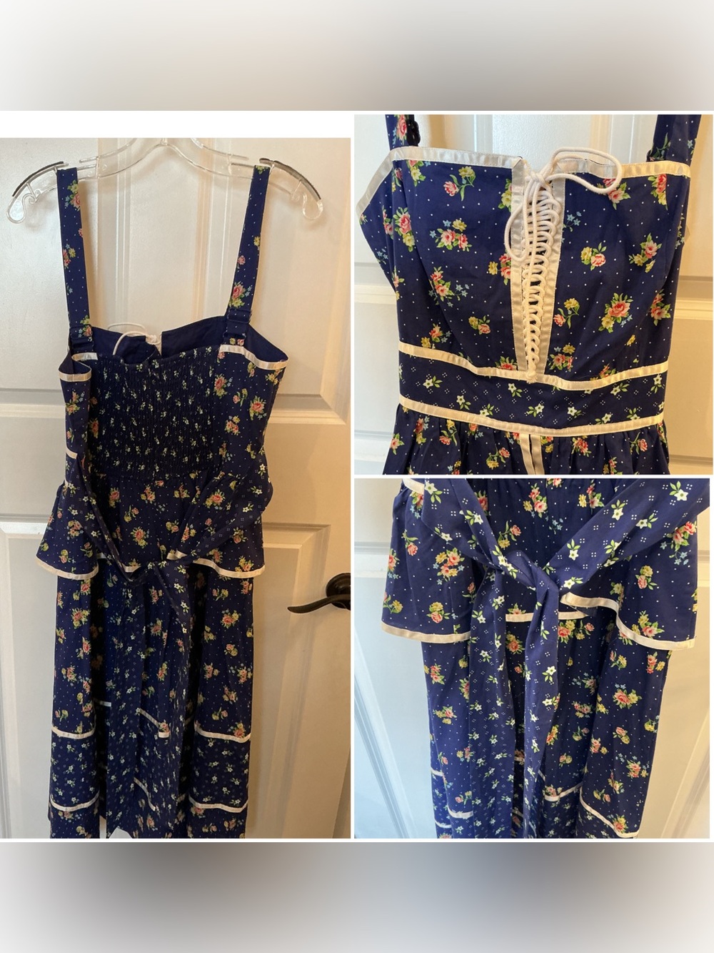NWT Gunne Sax Navy Floral Lace-Up Peplum Midi Dress - Picture 4 of 6